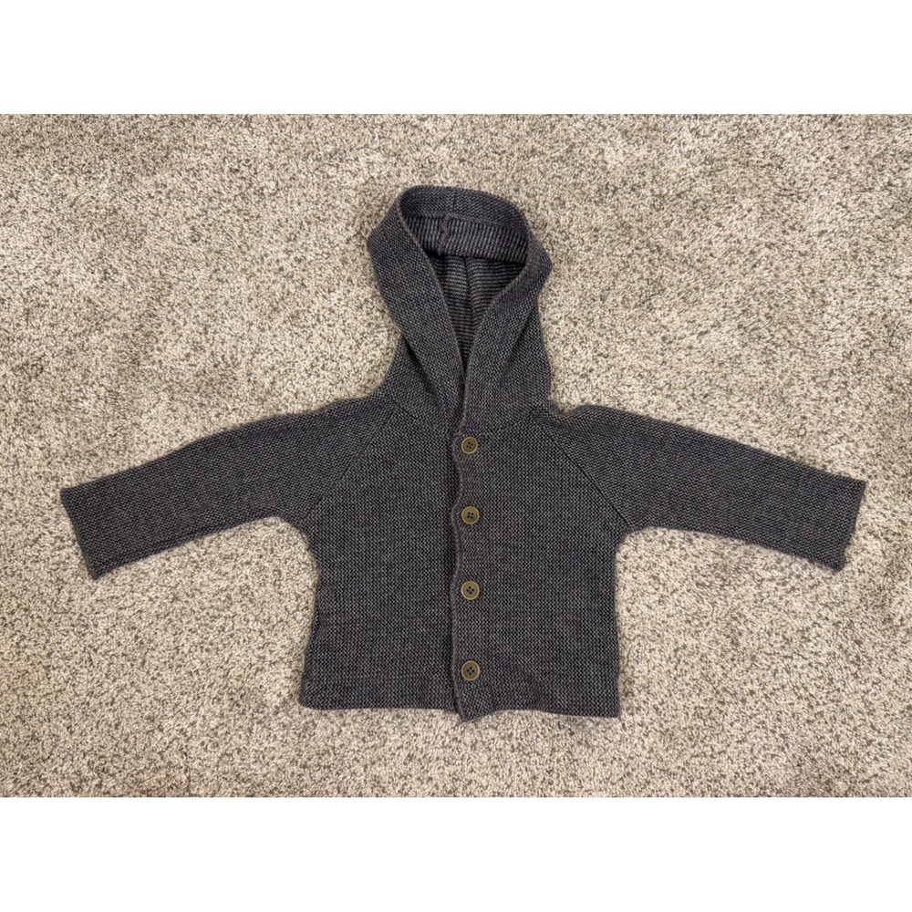 1 + in the family Kids Grey Blue Hooded Knit Button Cardigan Sweater 6M Spain‎